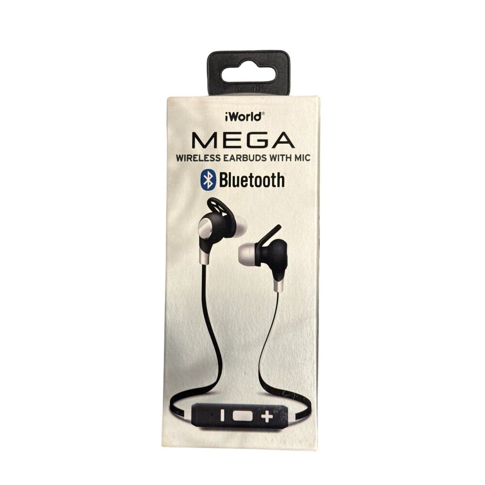 iWorld Mega Wireless Earbuds with Mic- black and white